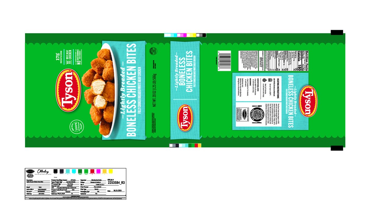 slide 9 of 12, Tyson Lightly Breaded Boneless Chicken Bites - 1.25 Lb, 20 oz