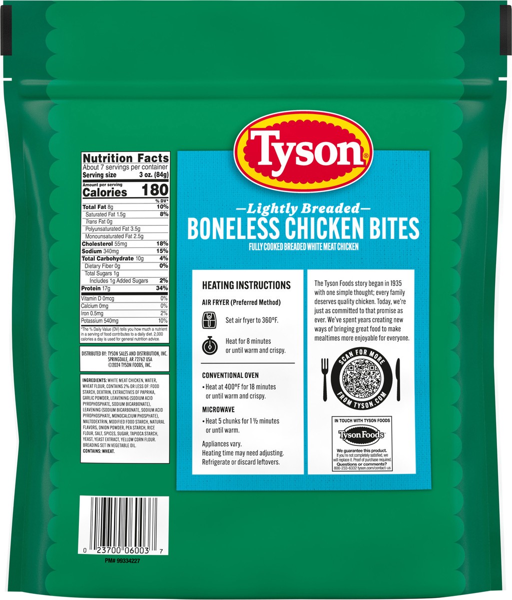 slide 11 of 12, Tyson Lightly Breaded Boneless Chicken Bites - 1.25 Lb, 20 oz