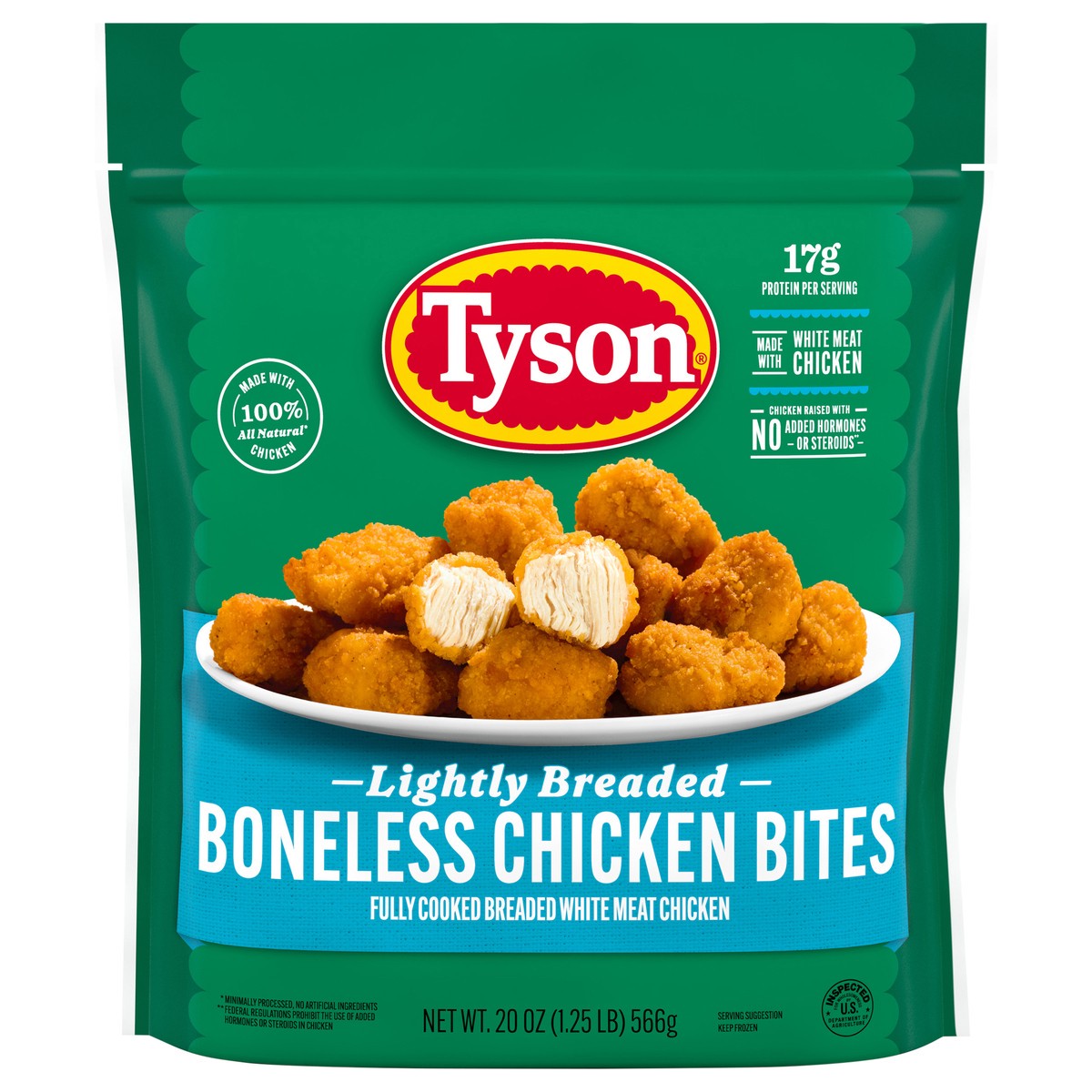 slide 10 of 12, Tyson Lightly Breaded Boneless Chicken Bites - 1.25 Lb, 20 oz