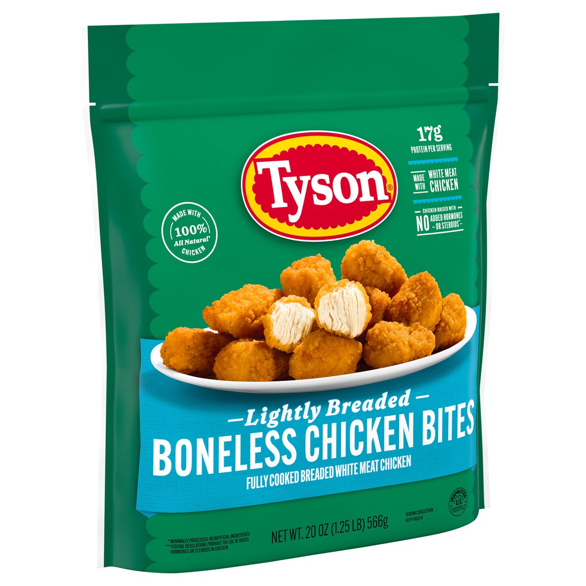 slide 2 of 12, Tyson Lightly Breaded Boneless Chicken Bites - 1.25 Lb, 20 oz