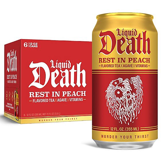 slide 1 of 2, Liquid Death Rest In Peach 6-12fz - 6-12 Fz, 6 ct; 12 fl oz