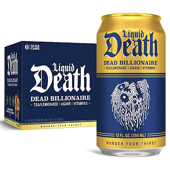 slide 1 of 8, Liquid Death Dead Billionaire 6-12fz - 6-12 Fz, 6 ct; 12 fl oz