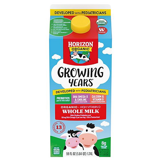 slide 1 of 8, Horizon Organic Growing Years Whole Dha Omega-3 Milk Carton - 59 Fl. Oz., 59 fl oz
