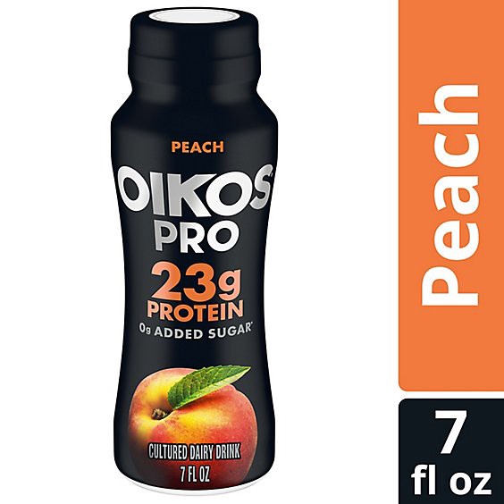 slide 1 of 3, Oikos Pro Peach High Protein Yogurt Cultured Dairy Drink - 7 Fl. Oz., 7 fl oz