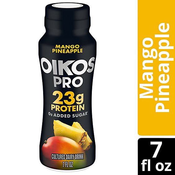 slide 1 of 3, Oikos Pro Mango Pineapple High Protein Yogurt Cultured Dairy Drink - 7 Fl. Oz., 7 fl oz
