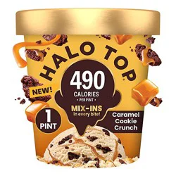 Halo Top Caramel Dark Chocolate Cookie Crunch Lower Calorie Light Ice Cream Pint - 16 Fl. Oz.