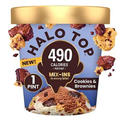 Halo Top Cookies & Chocolate Brownies Lower Calorie Light Ice Cream Pint - 16 Fl. Oz.