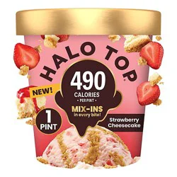 Halo Top Strawberry Cheesecake Lower Calorie Light Ice Cream Pint - 16 Fl. Oz.