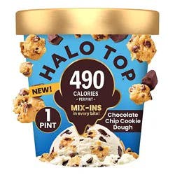 Halo Top Chocolate Chip Cookie Dough Lower Calorie Vanilla Light Ice Cream Pint - 16 Fl. Oz.