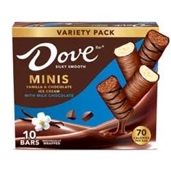 Dove Vanilla & Chocolate Ice Cream Mini Milk Chocolate Ice Cream Bars - 10 Count