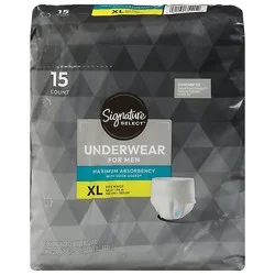 Signature Select Underwear Mens Maximum Absorbency Extra Large 15 Ct - 15 Ct