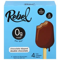 Rebel Ice Cream - Chocolate Dipped Double Chocolate Bar - 10.6 Fz