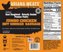 Ariana Meats Jumbo Hot Smoked Sausage Beef Chicken - 12 Oz