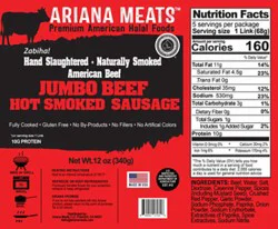 Ariana Meats Jumbo Hot Smoked Sausage Beef - 12 Oz