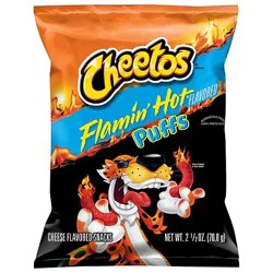 Cheetos Puffs Cheese Flavored Snacks Flamin Hot Flavored 2 1/2 Oz - 2.5 Oz