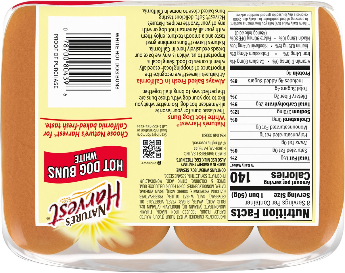 slide 7 of 13, Natures Harvest White Hot Dog Buns 8 Count - 14 Oz, 14 oz