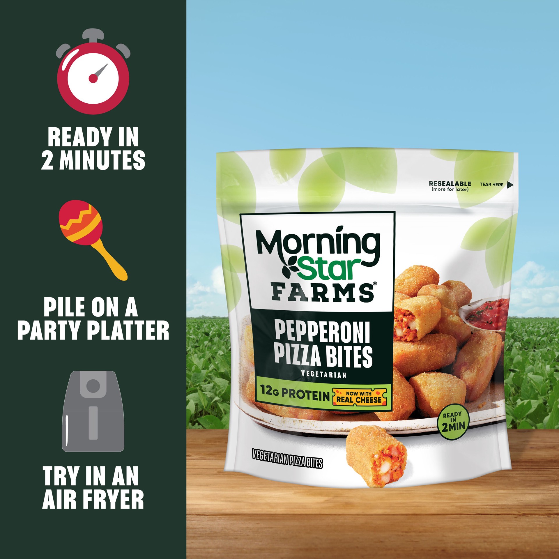 slide 3 of 5, Morningstar Farms Vegetarian Pepperoni Pizza Bites Frozen Snacks - 9.5 Oz, 9.5 oz