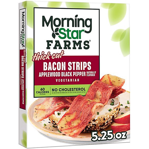 slide 1 of 5, Morningstar Farms Vegetarian Bacon Strips Applewood Black Pepper Thick Cut Meatless - 5.25 Oz, 5.25 oz