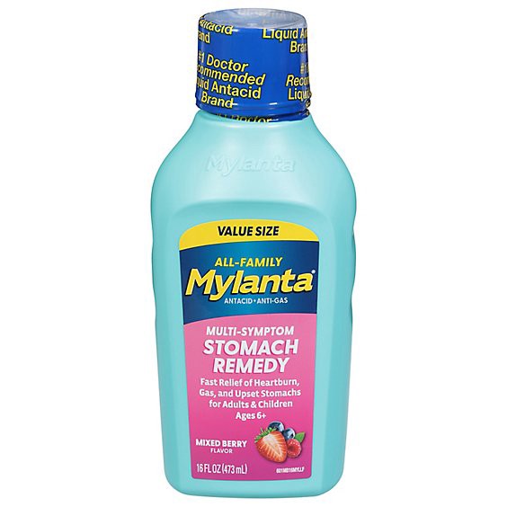 slide 1 of 1, Mylanta All Family Stomach Remedy, Mixed Berry Flavor, 16.0 Fl Oz - 16 Fz, 16 fl oz