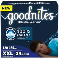 Goodnites Boys' Nighttime Underwear Size Xxl (120-165 Lbs) 24 Ct