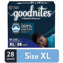 Goodnites Boys' Nighttime Bedwetting Underwear Size Extra Large (95-140+ Lbs) - 28 Count