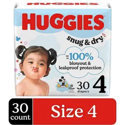 Huggies Snug & Dry Baby Diapers, Size 4 (22-37 Lbs) - 30 Count