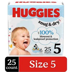 Huggies Snug & Dry Baby Diapers, Size 5 (27+ Lbs) - 25 Count