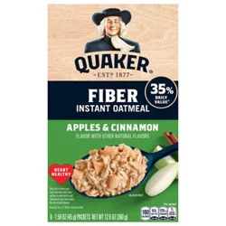 Quaker Fiber Boost Instant Oats Hot Cereal Apple Cinnamon 8 Count 1.57 Ounce - 8 Ct