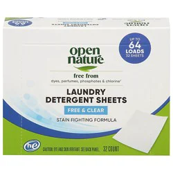 Open Nature Laundry Detergent Sheet Free & Clear 32 Ct - 32 Ct