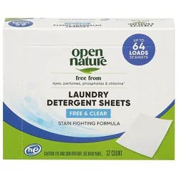 Open Nature Laundry Detergent Sheet Free & Clear 32 Ct - 32 Ct
