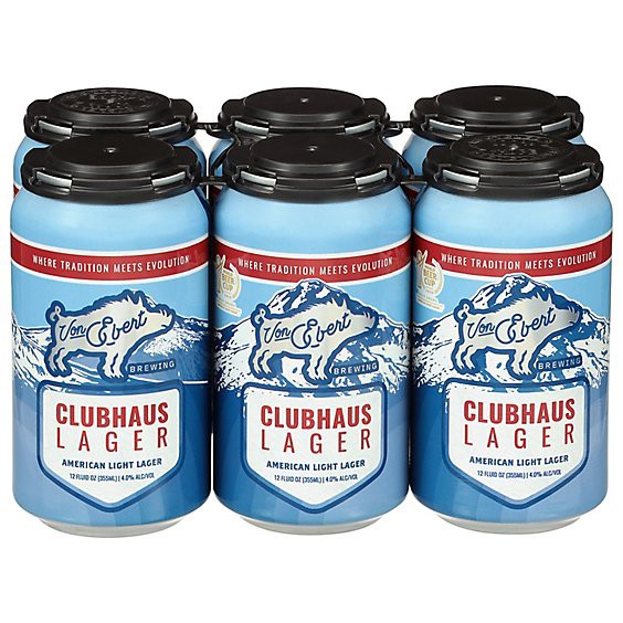 slide 1 of 1, Von Ebert Clubhaus American Light Lager In Cans - 6-12 Fl. Oz., 6 ct; 12 fl oz