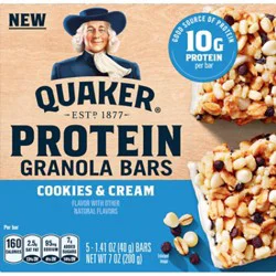 Quaker Cookies & Cream Protein Granola Bars 5 Count 1.41 Ounce - 5 Ct