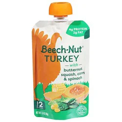 Beech Nut Turkey Stage 2 Baby Food Turkey Butternut Squash Corn & Spinach 3.5 Oz Pouch - 3.5 Oz