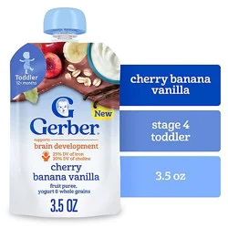 Gerber Fruit Grain Yogurt Puree Toddler Cherry Banana Vanilla 3.5oz Pouch - 3.5 Oz