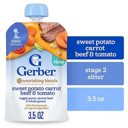 Gerber Nourishing Blends Sweet Potato Carrot Beef And Tomato Veggie Puree, Savory Beef And Whole Gra - 3.5 Oz