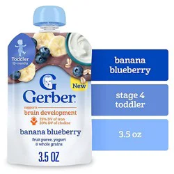 Gerber Infant Puree Toddler Fruit Yogurt Grain Banana Blueberry 3.5oz Pouch - 3.5 Oz