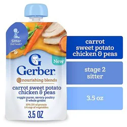 Gerber Nourishing Blends Carrot Sweet Potato Chicken And Peas Veggie Puree Savory Poultry And Whole - 3.5 Oz