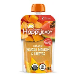 Happy Baby Organics Stage 2 Squash Mangos & Papayas Baby Food Pouch - 4 Oz