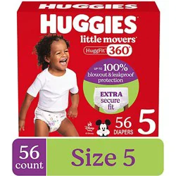 Huggies Little Movers Huggfit 360° Baby Diapers Size 5 (27+ Lbs) - 56 Count