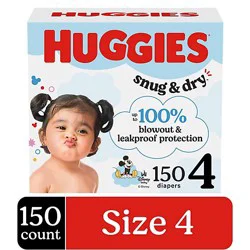 Huggies Snug & Dry Baby Diapers, Size 4 (22-37 Lbs) - 150 Count