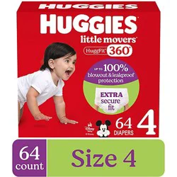 Huggies Little Movers Huggfit 360° Baby Diapers Size 4 (22-37 Lbs) - 64 Count