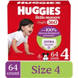 Huggies Little Movers Huggfit 360° Baby Diapers Size 4 (22-37 Lbs) - 64 Count