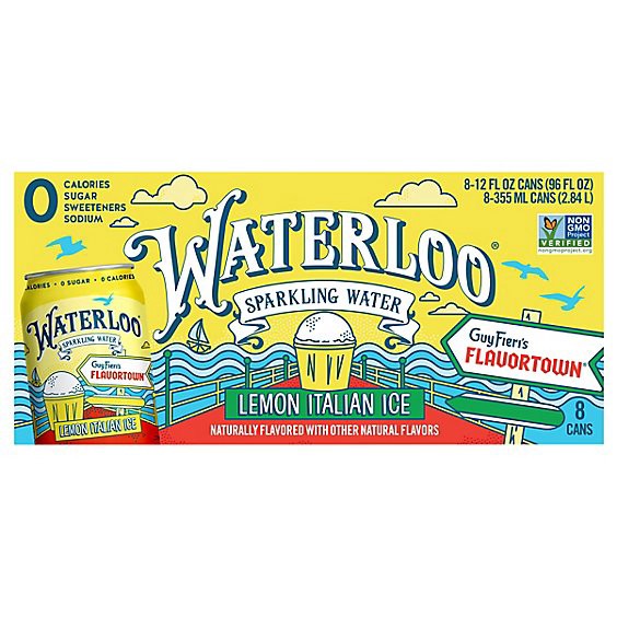 slide 1 of 8, Waterloo Lemon Italian Ice Sparking Water - 8 - 12 Fl. Oz., 8 ct; 12 fl oz