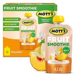Mott's Fruit Smoothie Vanilla Peach Pouches - 8 - 4.2 Oz