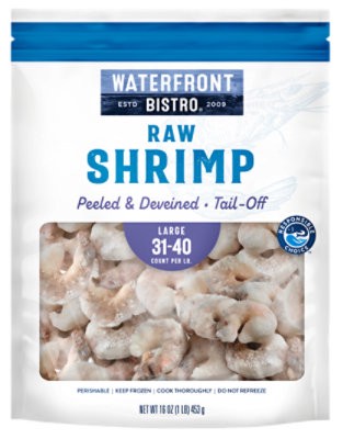 slide 1 of 1, Waterfront Bistro Shrimp Raw 31-40 Ct P&d T-Off - 1 Lb, 1 lb