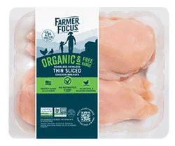Farmer Focus Organic Halal Thin Sliced Chicken Breast - Lb