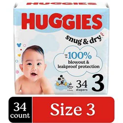 Huggies Snug & Dry Baby Diapers, Size 3 (16-28 Lbs) - 34 Count