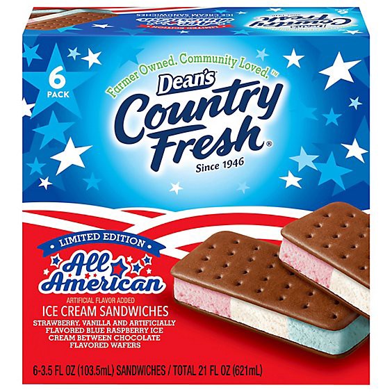 slide 1 of 1, Dean's Country Fresh Limited Edition Featured Flavor Ice Cream Sandwiches 6-3.5 Fz - 6-3.5fz, 6 ct; 3.5 fl oz