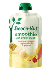 Beech Nut Smoothie Prebiotics Stage 4 Banana Mango Passion Fruit & Yogurt Toddler Food Pouch - 3.5 Oz