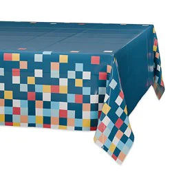 American Greetings Navy With Colorful Squares Plastic Table Cover - Each